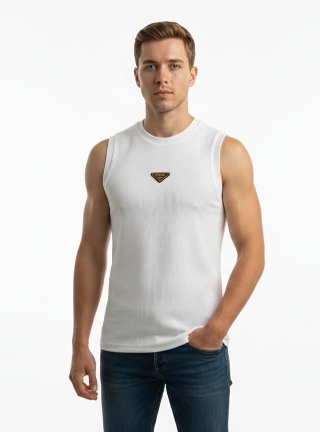 Image of Men's Sandow Sleeveless Vest - Slim Fit Ribbed Cotton Blend Tank Top - Lightweight Crew Neck Gym Workout Undershirt for Summer