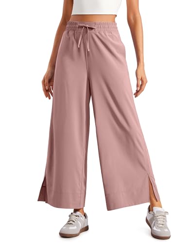 Image of CRZ YOGA Lightweight Wide Leg Crop Pants 25 inch | Casual, Travel, Comfy, Soft, Split, Loose Fit, Pockets, for Women