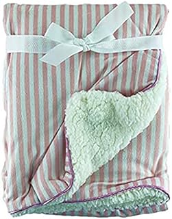 Baby Blanket Sherpa Fleece for Girl  Cot Blanket for Newborn to Toddler  Pink & White Stripes