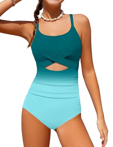 Image of Girl Swimsuit One Piece Cutout Ruched Bathing Suit for Girls Color Block Adjustable Straps Pad Swimwear 9-18y