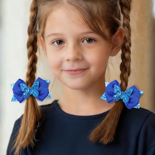 Pinzas para cabello con lazo azul brillante de 3 pulgadas miniatura 5