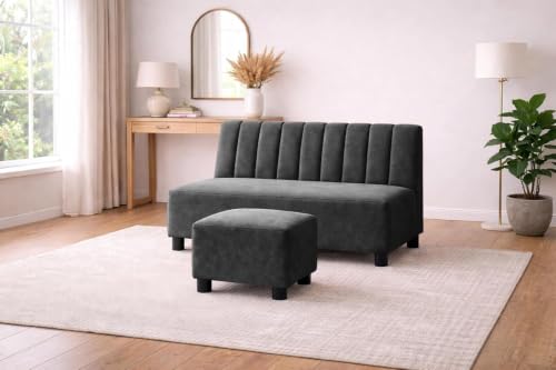 Image of Rosebell Sofa Set with Ottoman Combo Two Seater Sofa Set with Matching Footrest for Living Room & Bedroom, Guest Room - Black