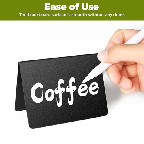 Image of Climberty 12Pcs Mini Chalkboard Signs, Blank Dry-Erase Message Boards for Buffet, Banquet, Cafe & Food Display, Double-Sided Triangle Table Stands, 100x75mm, with Pen & Microfiber Wipe Cloth