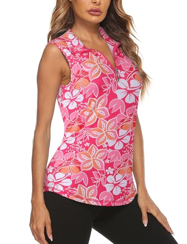 Image of Koscacy Women's Sleeveless Golf Tennis Polo Shirts Zip Up Dry Fit Workout Tank Tops Athletic Shirt