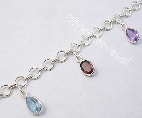 Image of Sterling Silver Cut Multistones tcw 8.4 Link Bracelet 8 inch Art Jewelry