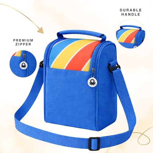 Image of United Colors of Benetton Lunch Bag Set with 3 Glass Containers | Insulated Leakproof Tiffin Bag for Office, School & Travel | Durable, Stylish, BPA-Free Food Storage Kit (Blue)