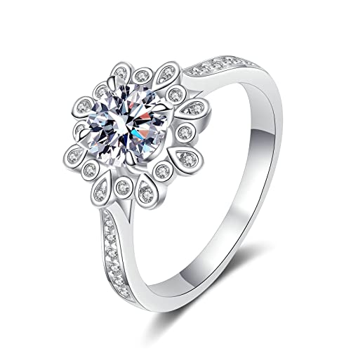 Bague argent 925 femme avec fleur moissanite 1ct, l'éclat éternel sans ternissement