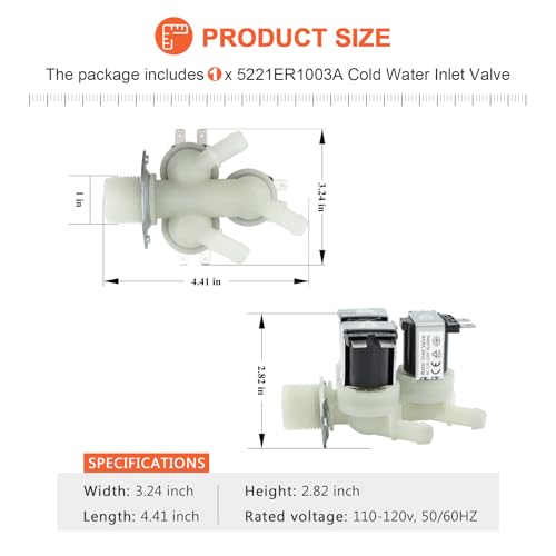 UPGRADED 5220FR2075L 5221ER1003A Cold Water Inlet Valve for Washing Machine by Beaquicy - Replacement for Kenmore LG Washer - Front Load Washer Triple Solenoid Cold Water Inlet Valve Assembly