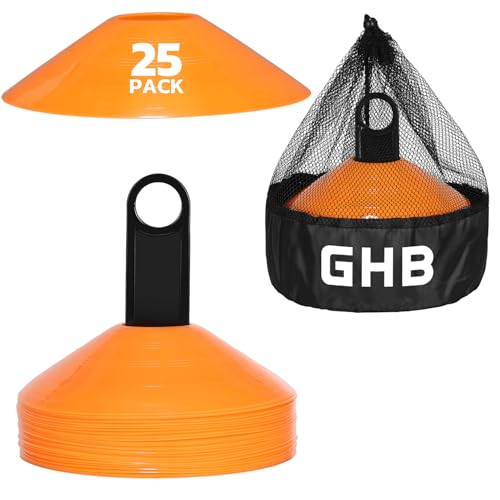 GHB Soccer Cones 25/50/100 Pack Disc Soccer Sport Cones Training Field Marker Agility Cones for...