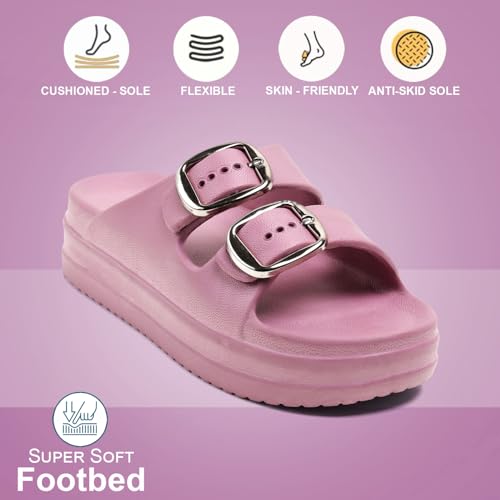 Image of Women Summer Flip Flop Slippers Casual Pillow EVA Anti-Slip Sole Slide Slipper Double Strap Sandals for Women's & Girls Rubber Flats