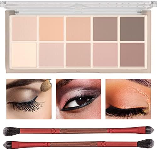 Sulily 10 Colors Eyeshadow Palette Makeup, Matte Nude Eye Shadow,High Pigmented, Naturing-Looking, Ultra-Blendable,Long Lasting High ​Pigment with 2 Eyeshadow Brush(05# Milk Tea)