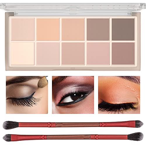 Sulily 10 Colors Eyeshadow Palette Makeup, Matte Nude Eye Shadow,High Pigmented, Naturing-Looking, Ultra-Blendable,Long Lasting High ​Pigment With 2 Eyeshadow Brush(05# Milk Tea) #TOP26