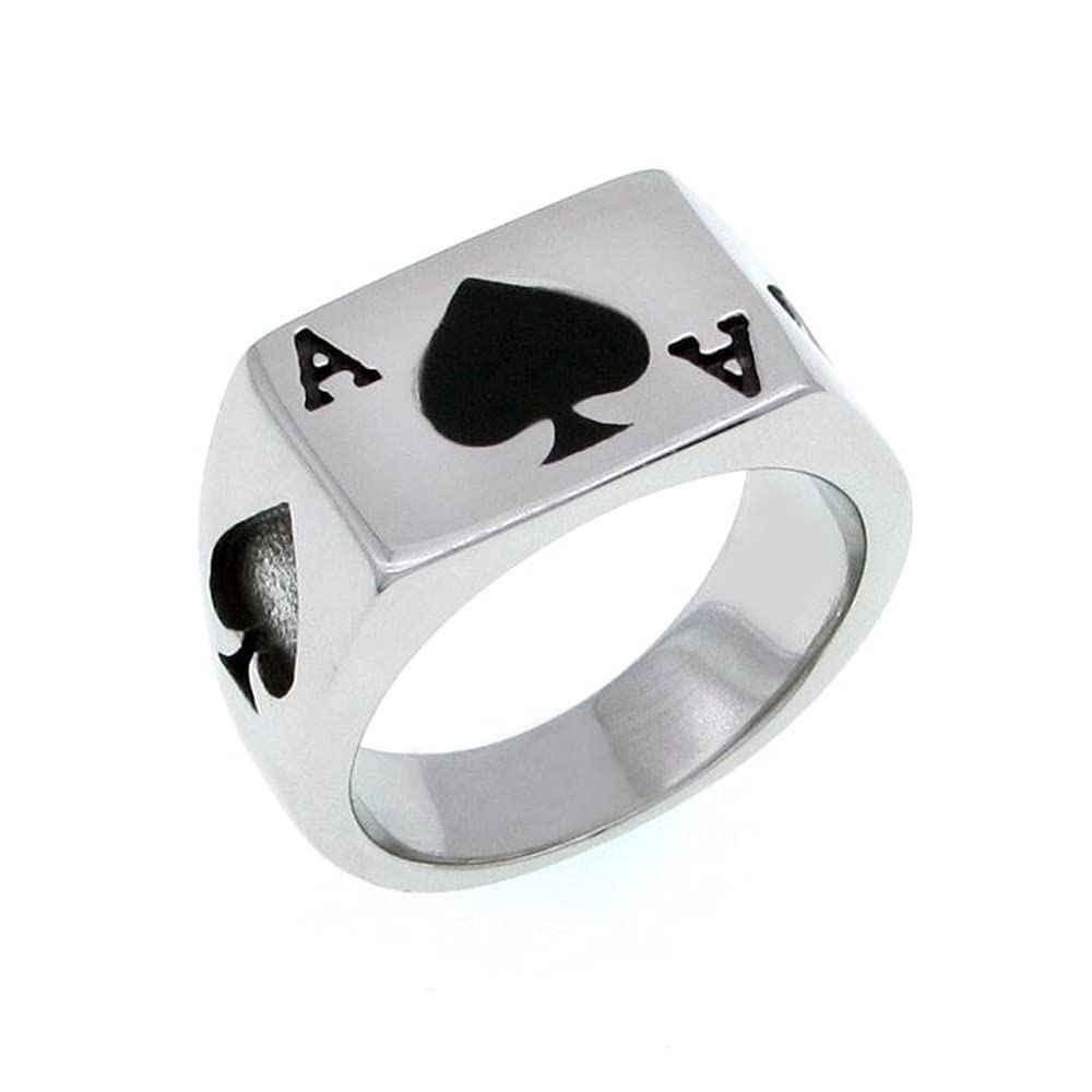 anello acciaio inox gotico carta asso di picche fantasy uomo donna