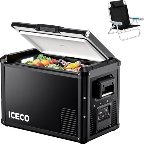 ICECO VL45 ProS 12 Volt Refrigerator with Multi-directional Lid, 45L Portable Fridge Freezer with SECOP Compressor, 0?-50?, Dual USB & DC, AC, for Outdoor, Car, RV, Travel |With BC75 Beach Chair Black
