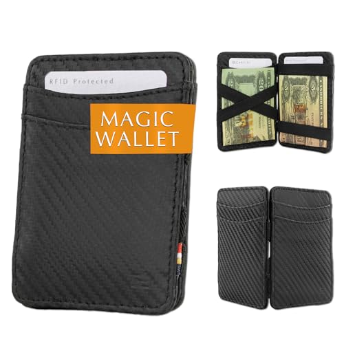 Hunterson Magic Wallet, Minimalist Wallet for Men with RFID card holder, Leather Wallet for 8 cards, Carbon