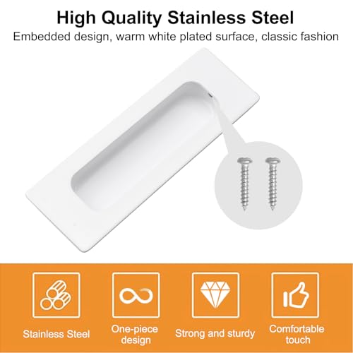 Image of MOROBOR 4 PCS Recessed Cabinet Handles, Warm White Stainless Steel Rectangular Knob with Screws Exposed Installation Embedded Pull Handle for Wardrobe Drawer Flush Sliding Door