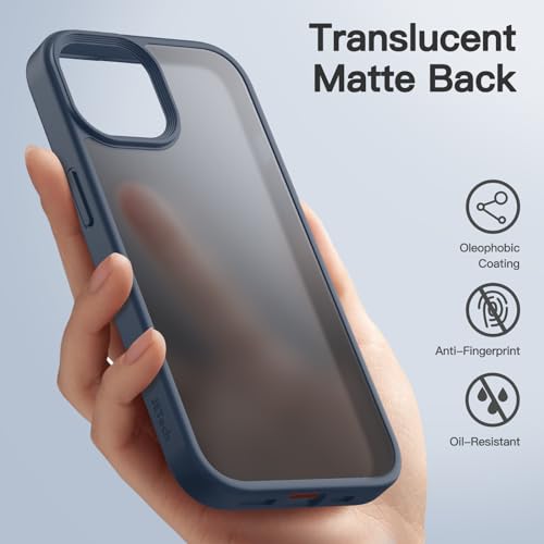 Image of JETech Matte Cover Case for iPhone 15 6.1-Inch, Shockproof Case Military Grade Drop Protection, Frosted Translucent Back Phone Cover, Anti-Fingerprint (Storm Blue)