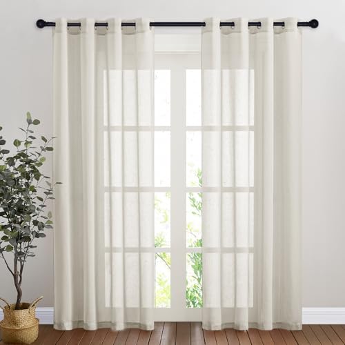 NICETOWN Natural Linen Curtains for Doorway 80 inch Length, Grommet Privacy Semi Sheer Linen Burlap Window Treatments with Light Filtering for Home Office/Living Room, W52 x L80, 2 Panels