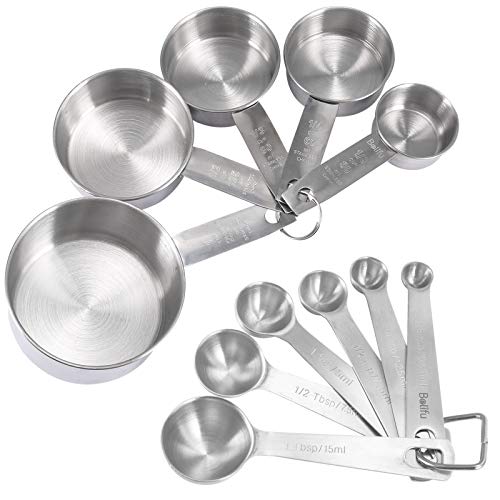 Belifu Stainless Steel Measuring Spoons and Measuring Cups Combo, Set of 11, Upgraded Thickness Handle for Dry Liquid Ingredients Cooking Baking