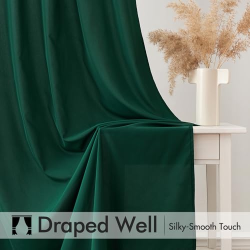 Image of MIULEE Hunter Green Semi Sheer Privacy Curtains Drapes 2 Panels 52W x 96L | Semi sheer privacy, non-see-through, light filtering, fits kitchen, bathroom, bedroom