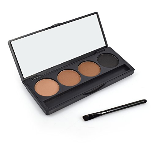 Professional 4 color Trendy Eyebrow Powder Kit- Makeup Brow Powder Eyeshadow Palatte with Double End Brush,Enhance Cosmetics Eyebrow Kit (Black, Dark Brown, Light Brown, Coffee)