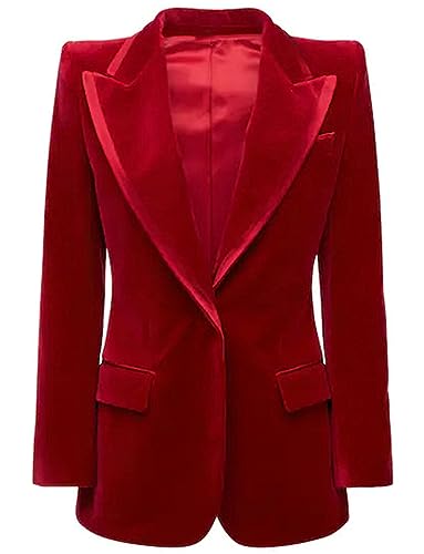 Kromoc Women's Velvet Blazer Peak Lapel Dinner Daily Suit Coat