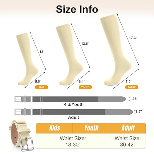 Image of XZQTIVE Baseball Softball Socks and Baseball Softball Belt Combo Set Knee-High Soccer Socks for Kids Youth Adult