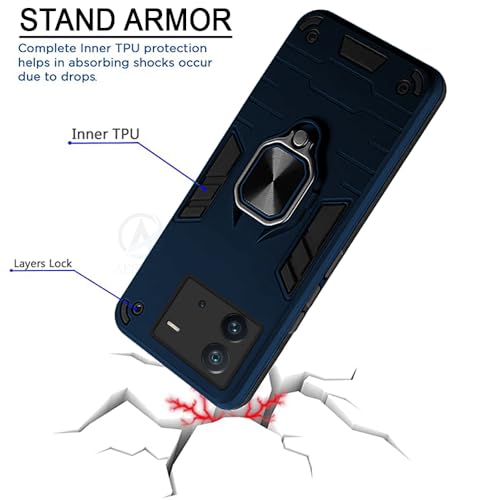 Image of AESTMO iQOO Neo 6 5G Back Case Cover | Tough Armor Bumper | Ring Holder & Kickstand in-Built | 360 Degree Protection Cover for iQOO Neo 6 5G (Blue)