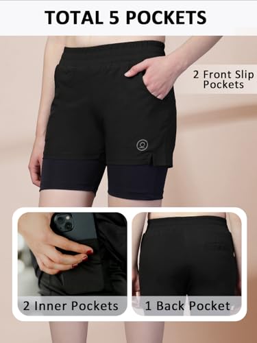 Image of CHKOKKO Gym Shorts for Women Workout Sports Running Quick Dry Fit Double Layer Inner Compression with Pockets Breathable Lightweight Wear