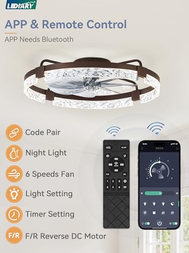 Image of LEDIARY 2-Pack 24 inch Ceiling Fans with Lights, APP & Remote, Brown