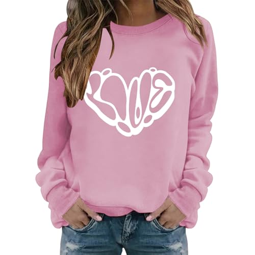 Blusa de manga larga con cuello redondo para mujer, diseño de corazón gráfico, Rosa Hot #2, XXL
