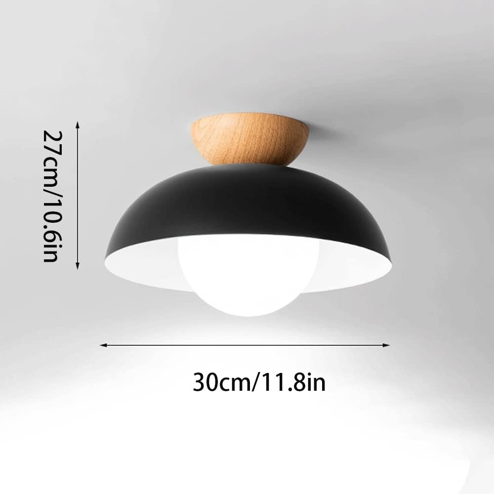Półokrągła Półokrągła Lampy Sufitowa Do Montażu Podtynkowego, Oprawa Oświetleniowa Sufitowa Z Żelaza W Stylu Nordyckim Z Drewnianą Podstawą Do Jadalni, Sypialni, Lampy Sufitowej(White)
