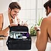 PU Leather Toiletry Bag for Men, Dark Brown Wash Bag for Travel, Gym & Shaving, Dry & Wet Separation with 3 Compartments - Perfect Men's Washbag (Black) #3