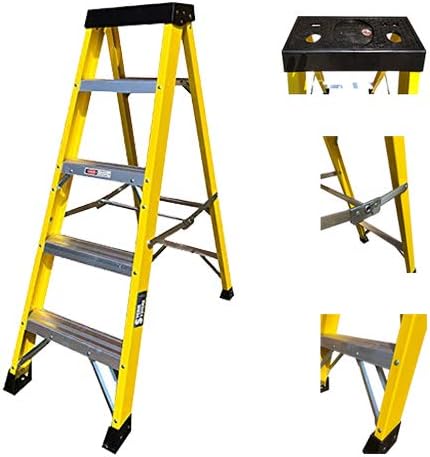 5 Tread Fibreglass Step Ladder 30000v - Electricians Heavy Duty Tread - EN131 GRP Step Ladder
