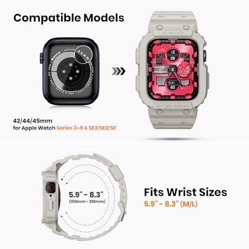 Image of amBand Compatible for Apple Watch Band 45mm 44mm 42mm with Bumper Case, Clear Cute Women Strap for iWatch SE 3 SE 2nd SE Series 9 8 7 6 5 4 3 2, Sport Jelly Protective Cases Protector, Sand White
