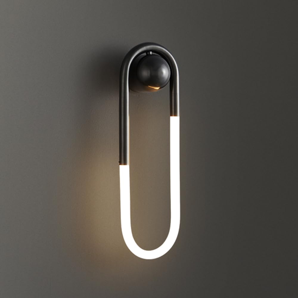 Oblate Ring Wall Sconce Modern Creative Linear Lamp 3000K Acrylic Tube Light Fixture in Plating Brass/Black Finish, Minimalist Indoor Long Metal Sconces for Bedroom Hallway(Black Color,45cm)