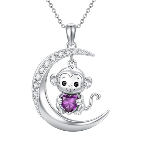 Image of PROESS Animal Birthstone Necklace 925 Sterling Silver Otter /Axolotl /Hippo /Elephant /Dachshund /Monkey /Red Panda Pendant Necklace Animal Birthstone Jewelry Gifts for Women