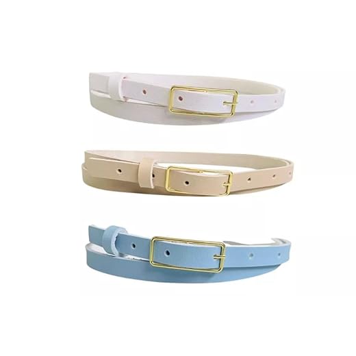 Kit 3 Cintos Femininos Couro Sintético Básico Casual, Fivela Prata e Dourada, Fino 1.5cm - Nanda