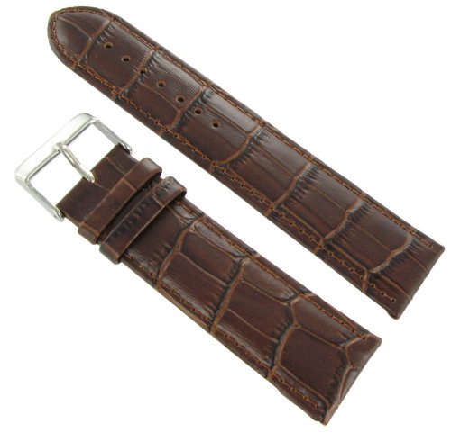 18mm Genuine Calfskin Leather Alligator Grain Padded Brown Watch Band Strap - by Milano Watchbands