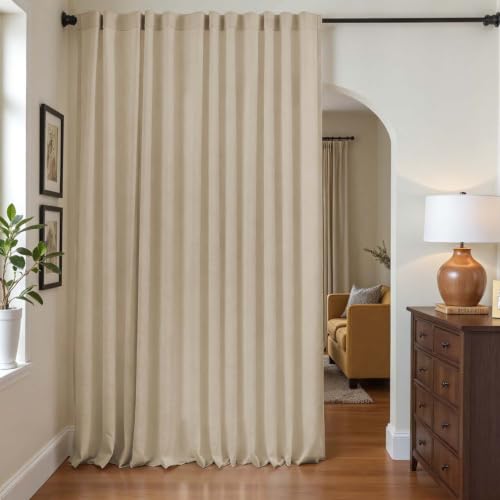 Image of jinchan Lined Linen Curtains Extra Wide Back Tab 100x96 Inch 1 Panel Taupe