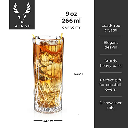Viski Admiral Crystal Highball Glasses - Fancy Tall Drinking Glass For Water And Cocktails, Bulk Glassware Gift Set Of 12, 9 Oz #TOP2
