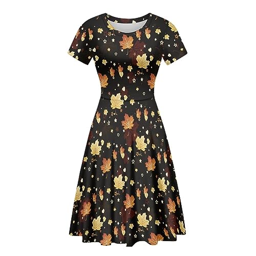 Image of POLERO Women Puffy Swing Elegant Party Midi Dresses Short Sleeve Round Neck A-Line Dress