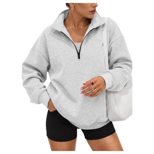 Trendy Queen Womens Oversized Half Zip Pullover Long Sleeve Sweatshirts Quarter Zip Hoodie Fall Sweaters Teen Girls Y2K Clothes Grey