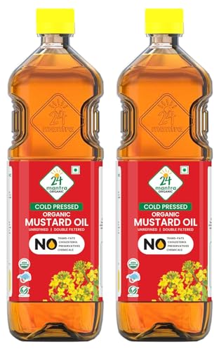 Image of 24 Mantra Organic Unrefined Mustard Oil /Sarson Oil /Avanune - 1 L | Pack of 2 | 100% Organic | Chemical Free & Pesticides Free | Double Filtered | Expeller Pressed