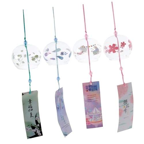 INOOMP 4 Piezas Vestido de Flores del Valle del Valle chirriador de Vidrio decoración de Campanas de Viento de Vidrio Campana de Viento de Estilo japonés Mural