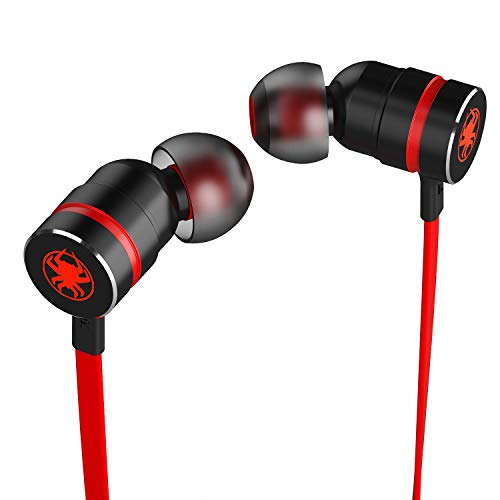 Plextone Gaming Earphones, RichBass in-Ear Headphones with L Sharp Plug & Extension Cable for PC, iPhone, Samsung, Laptop, Xiaomi (Upgrade Red)