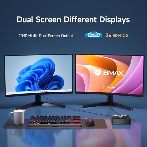 Image of Bmax Mini PC Win-11 Pro B4 Intel N95 Processor (Beat N100 /N97 /N150) up to 3.4GHz, 16GB DDR4 RAM /512GB SSD 4C /4T Small PC Support Ubuntu, 4K 60Hz Dual Display /HDMI /BT4.2 /VESA /Home /Office Micro Computer