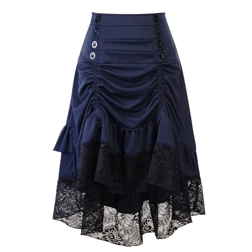 Vestido Mujer Medieval - Vestido de con Falda de retales con cordón de Encaje gótico de Halloween para Mujer Capucha Medieval De Algodón