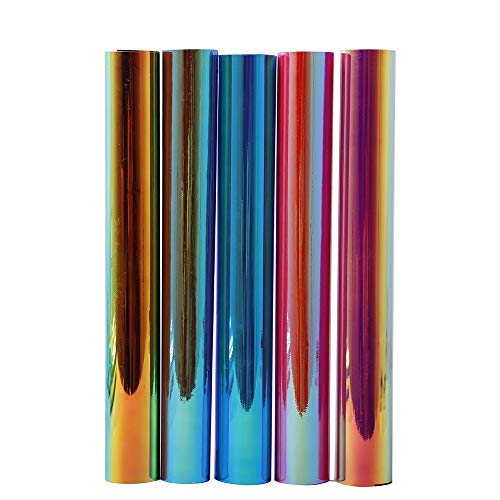 Hohofilm - 5 hojas de vinilo holográfico de colores surtidos, 20 x 30 cm, adhesivo permanente, autoadhesivo, hojas de vinilo para cortar trazador