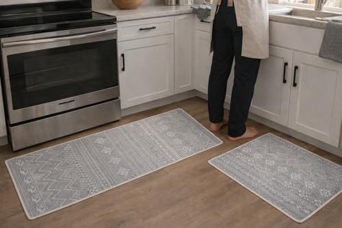 Image of HomeCloud Anti Fatigue Kitchen Rug Printed Thick Anti Slip, Washable, Big Size, Designer Folding Kitchen Mat for Home BedroomStandard Size (41 x 122 cm 41 x 61 cm) (Geomatric Grey)